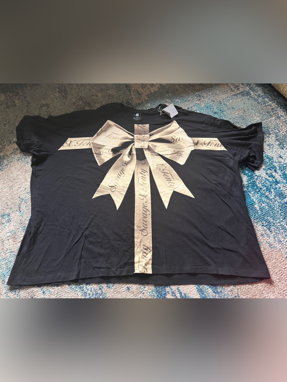 Savage X Fenty Black Tee with Cream Bow Graphic